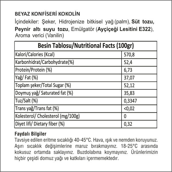 Cocomeks Konfiseri Çikolata Beyaz 2.5 KG