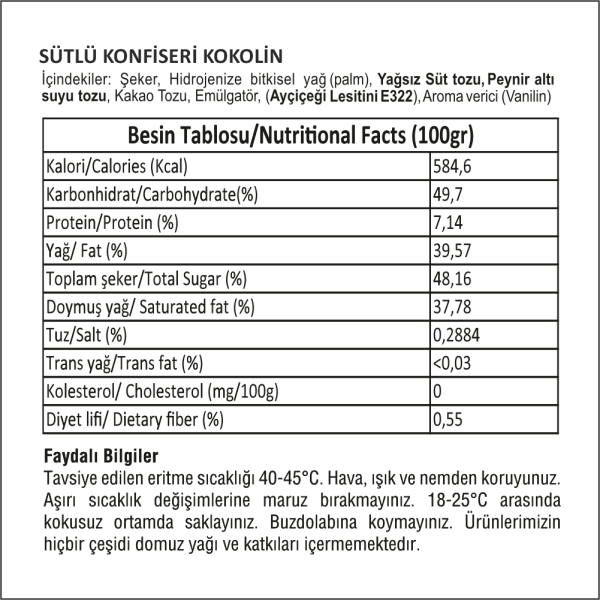 Cocomeks Konfiseri Çikolata Sütlü 2.5 KG