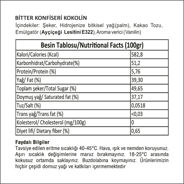 Cocomeks Konfiseri Çikolata Bitter 1 KG