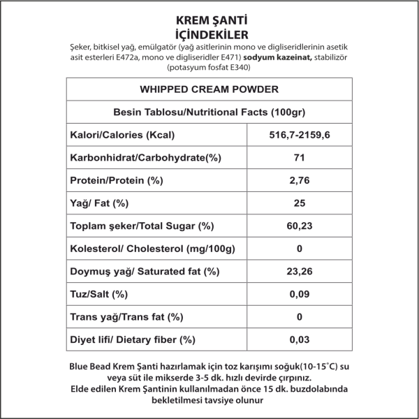 Blue Bead Krem Şanti 1 KG